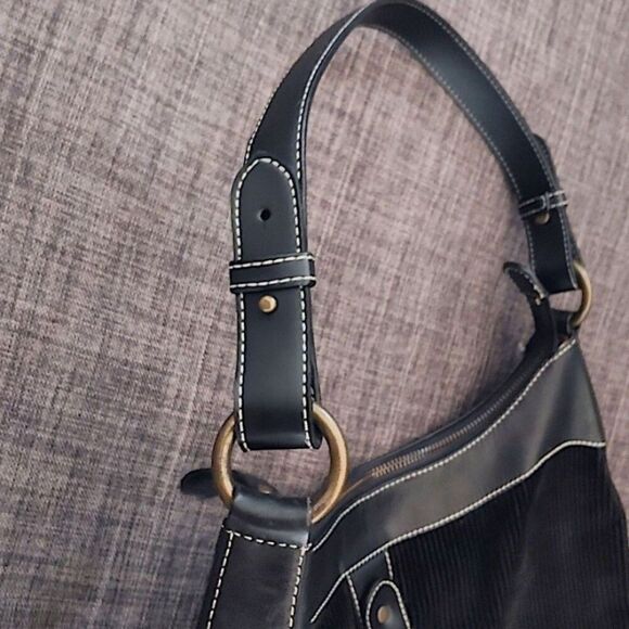 Maxx New York Black Corduroy And Leather Messenger Shoulder Bag Large Purse - Picture 4 of 11